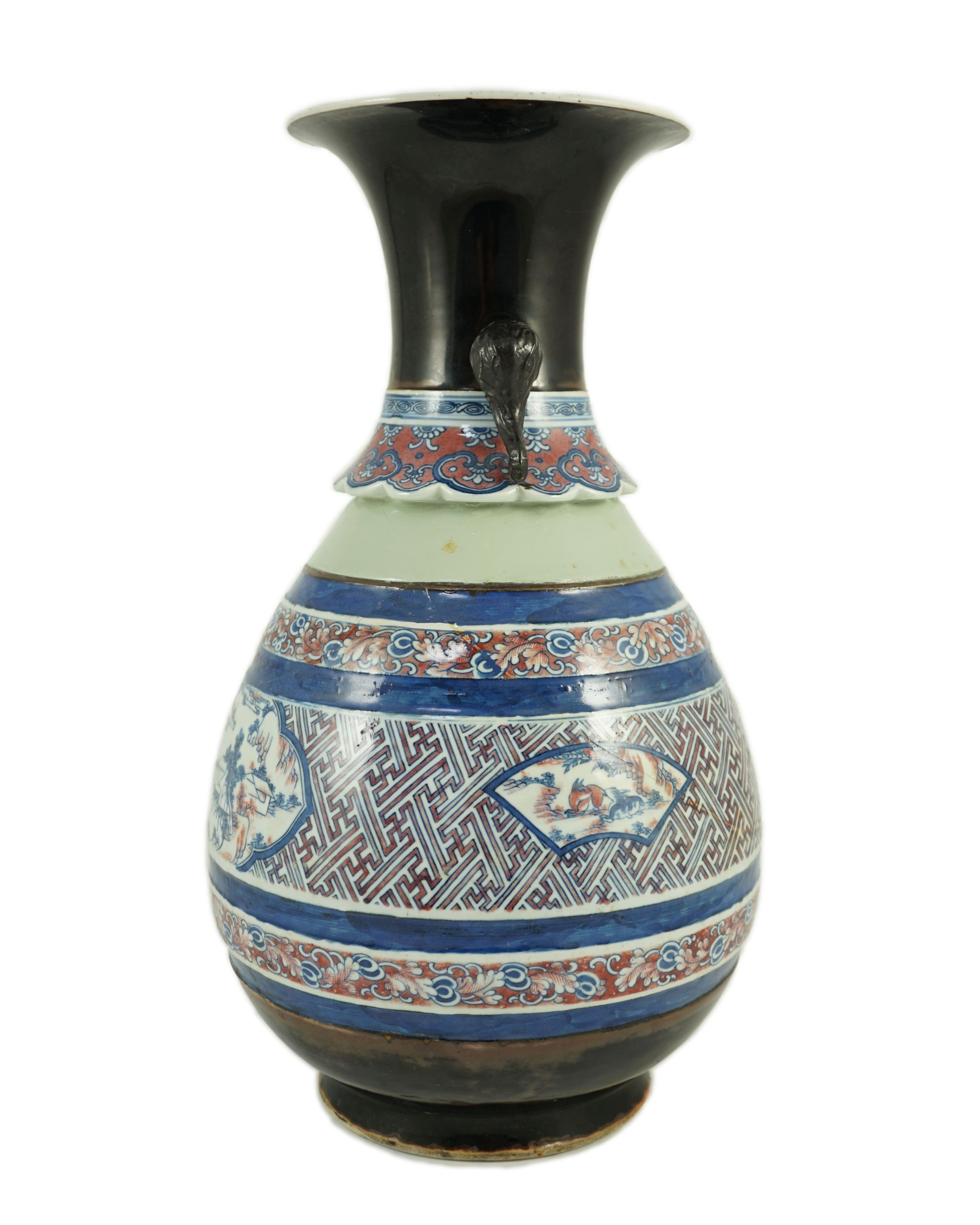 A Chinese underglaze blue and copper red vase, Xuande mark, 19th century, 38.5cm high